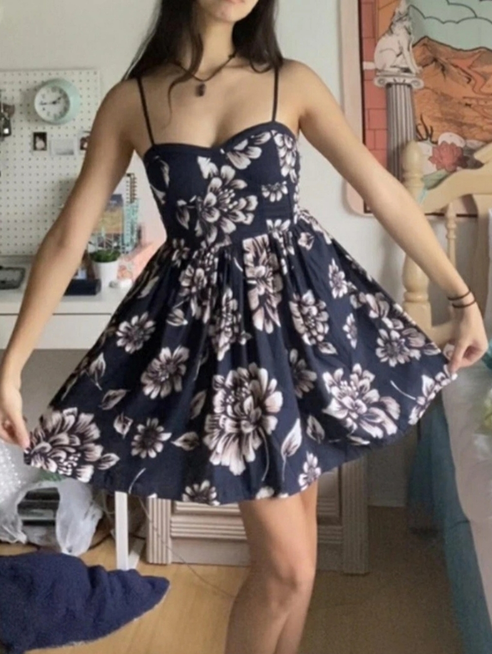 💖Band of Gypsies Navy Floral Spaghetti-Strap Mini Dress size XS💖💖💖